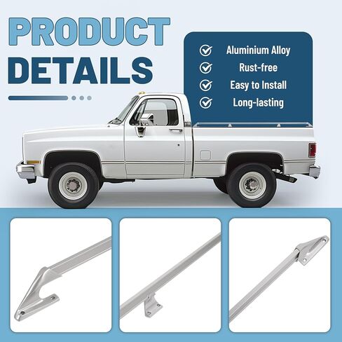 7.36Ft Truck Bed Rail Compatible with 1967-1987 Chevy Chevrolet GMC & 1988-1991 Heavy Duty Long Bed Trucks Side Rail Aluminium Alloy Powder Coated Silvery (Pair) in Saudi Arabia