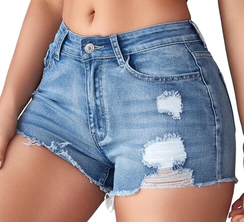 kiobrvhe Denim Shorts for Women Mid Waisted Frayed Raw Hem Casual Sexy Short Lightweight Summer Ripped Jean Shorts in Kuwait