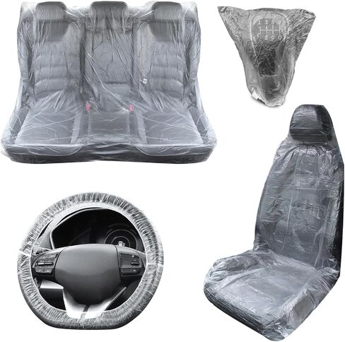 50PCS Disposable Car Seat Covers,Plastic Seat Covers for Cars Includes Steering Wheel/Seats/Shifter Cover,Universal Disposable Seats Cover for Cars Interior Accessories in Saudi Arabia