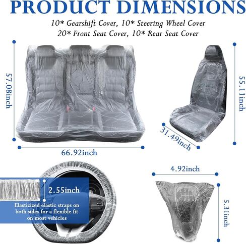 50PCS Disposable Car Seat Covers,Plastic Seat Covers for Cars Includes Steering Wheel/Seats/Shifter Cover,Universal Disposable Seats Cover for Cars Interior Accessories in Saudi Arabia