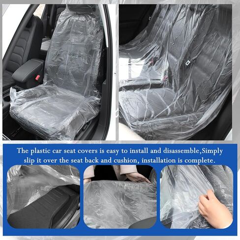 50PCS Disposable Car Seat Covers,Plastic Seat Covers for Cars Includes Steering Wheel/Seats/Shifter Cover,Universal Disposable Seats Cover for Cars Interior Accessories in Saudi Arabia