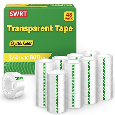 عبوات شريط شفاف SWRT 48 لفة، شريط مكتب شفاف غير مرئي للموزع، لفات شريط لاصق قوي مقاس 3/4 بوصة × 800 بوصة للمنزل والمدرسة والمكتب in Kuwait