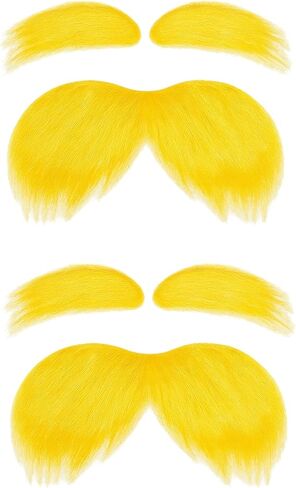 2 PCS Yellow Mustache and Eyebrows with Spare Tape, Halloween Self Adhesive Faux Beard Set for Adults, 2 Fake Novelty Cosplay Costume Accessories in Saudi Arabia
