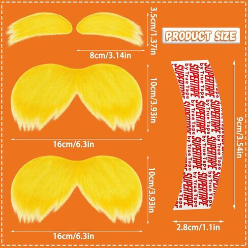 2 PCS Yellow Mustache and Eyebrows with Spare Tape, Halloween Self Adhesive Faux Beard Set for Adults, 2 Fake Novelty Cosplay Costume Accessories in Saudi Arabia