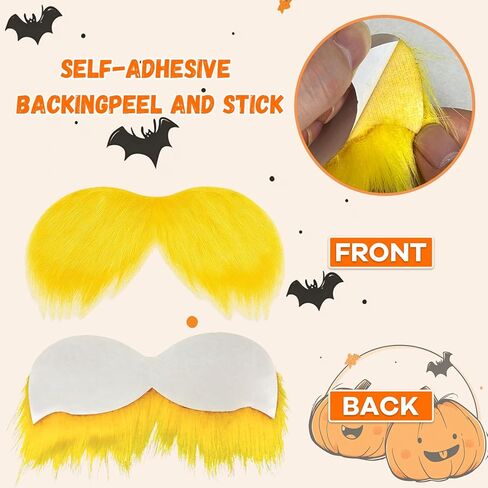 2 PCS Yellow Mustache and Eyebrows with Spare Tape, Halloween Self Adhesive Faux Beard Set for Adults, 2 Fake Novelty Cosplay Costume Accessories in Saudi Arabia