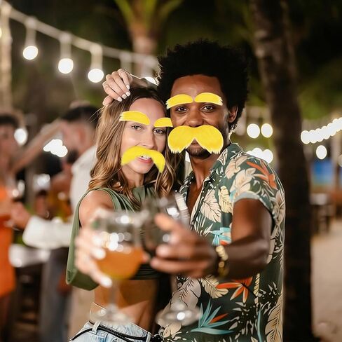 2 PCS Yellow Mustache and Eyebrows with Spare Tape, Halloween Self Adhesive Faux Beard Set for Adults, 2 Fake Novelty Cosplay Costume Accessories in Saudi Arabia