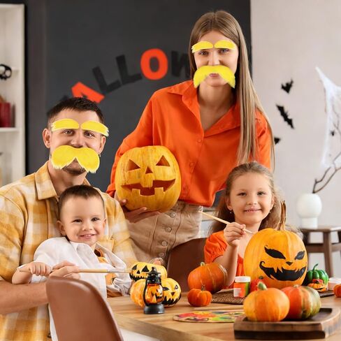 2 PCS Yellow Mustache and Eyebrows with Spare Tape, Halloween Self Adhesive Faux Beard Set for Adults, 2 Fake Novelty Cosplay Costume Accessories in Saudi Arabia