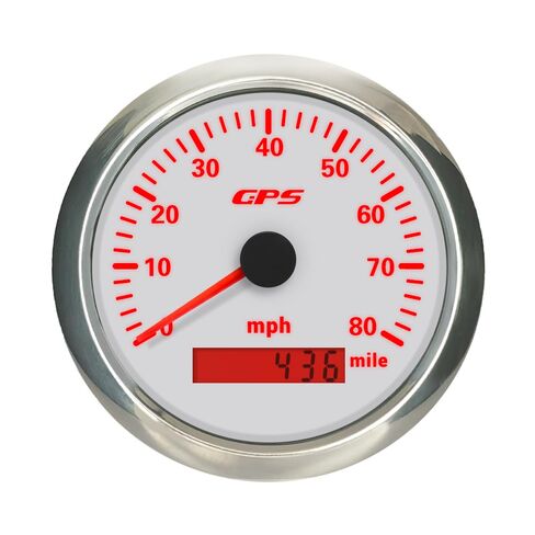 80MPH GPS عداد السرعة عداد المسافات 85 مم مع 7 إضاءة خلفية قابلة للتعديل لاستبدال شاحنة السيارة والقارب 9-32VDC نوع مقاوم للماء (أسود وأسود، 0-80 ميل في الساعة) in Kuwait