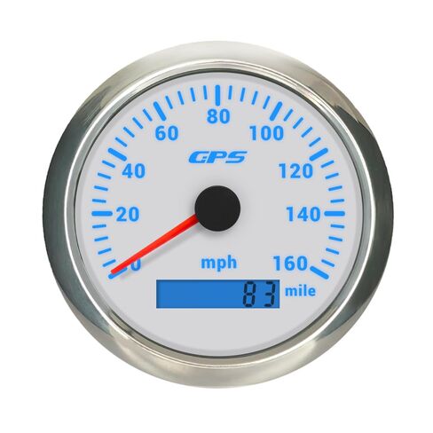80MPH GPS عداد السرعة عداد المسافات 85 مم مع 7 إضاءة خلفية قابلة للتعديل لاستبدال شاحنة السيارة والقارب 9-32VDC نوع مقاوم للماء (أسود وأسود، 0-80 ميل في الساعة) in Kuwait