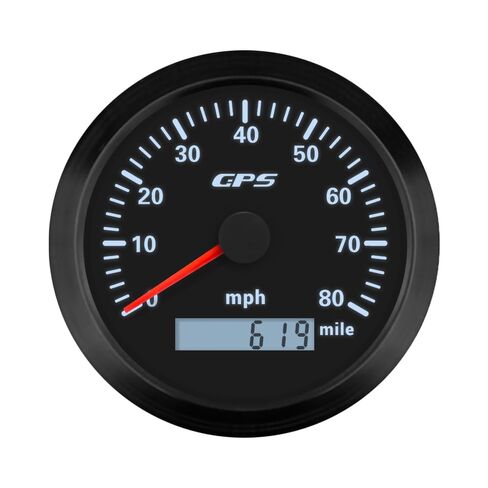 80MPH GPS عداد السرعة عداد المسافات 85 مم مع 7 إضاءة خلفية قابلة للتعديل لاستبدال شاحنة السيارة والقارب 9-32VDC نوع مقاوم للماء (أسود وأسود، 0-80 ميل في الساعة) in Kuwait