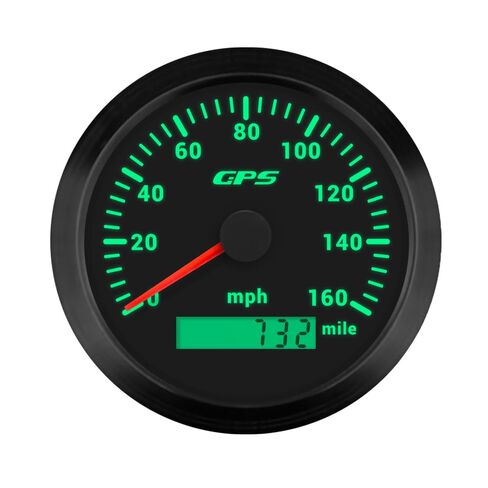 80MPH GPS عداد السرعة عداد المسافات 85 مم مع 7 إضاءة خلفية قابلة للتعديل لاستبدال شاحنة السيارة والقارب 9-32VDC نوع مقاوم للماء (أسود وأسود، 0-80 ميل في الساعة) in Kuwait