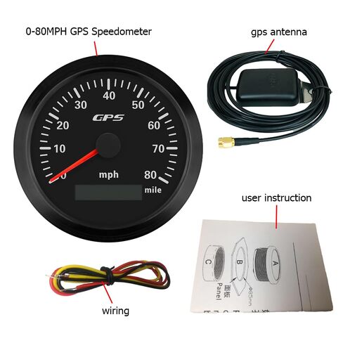 80MPH GPS عداد السرعة عداد المسافات 85 مم مع 7 إضاءة خلفية قابلة للتعديل لاستبدال شاحنة السيارة والقارب 9-32VDC نوع مقاوم للماء (أسود وأسود، 0-80 ميل في الساعة) in Kuwait
