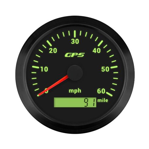 80MPH GPS عداد السرعة عداد المسافات 85 مم مع 7 إضاءة خلفية قابلة للتعديل لاستبدال شاحنة السيارة والقارب 9-32VDC نوع مقاوم للماء (أسود وأسود، 0-80 ميل في الساعة) in Kuwait