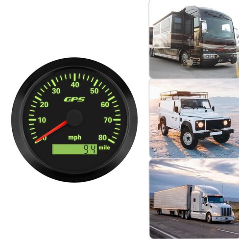 80MPH GPS عداد السرعة عداد المسافات 85 مم مع 7 إضاءة خلفية قابلة للتعديل لاستبدال شاحنة السيارة والقارب 9-32VDC نوع مقاوم للماء (أسود وأسود، 0-80 ميل في الساعة) in Kuwait