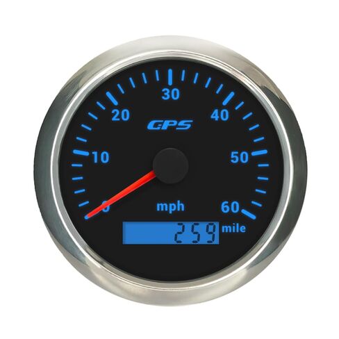 80MPH GPS عداد السرعة عداد المسافات 85 مم مع 7 إضاءة خلفية قابلة للتعديل لاستبدال شاحنة السيارة والقارب 9-32VDC نوع مقاوم للماء (أسود وأسود، 0-80 ميل في الساعة) in Kuwait