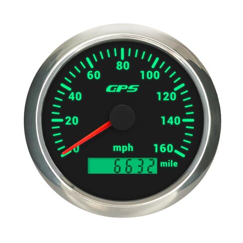 80MPH GPS عداد السرعة عداد المسافات 85 مم مع 7 إضاءة خلفية قابلة للتعديل لاستبدال شاحنة السيارة والقارب 9-32VDC نوع مقاوم للماء (أسود وأسود، 0-80 ميل في الساعة) in Kuwait