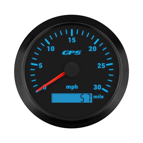 80MPH GPS عداد السرعة عداد المسافات 85 مم مع 7 إضاءة خلفية قابلة للتعديل لاستبدال شاحنة السيارة والقارب 9-32VDC نوع مقاوم للماء (أسود وأسود، 0-80 ميل في الساعة) in Kuwait