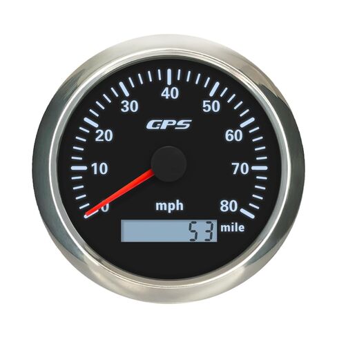 80MPH GPS عداد السرعة عداد المسافات 85 مم مع 7 إضاءة خلفية قابلة للتعديل لاستبدال شاحنة السيارة والقارب 9-32VDC نوع مقاوم للماء (أسود وأسود، 0-80 ميل في الساعة) in Kuwait
