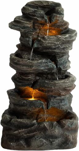 Amiva 6-Tier Outdoor Water Fountain with 3 LED Lights - 47" Large Cascading Stones Waterfall, Freestanding Rock Fountain for Garden, Patio, Yard & Deck Décor in Saudi Arabia