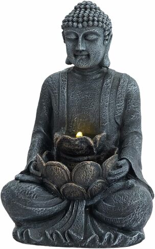 TranquilScape 28" 2-Tier Meditating Buddha Fountain – Outdoor Waterfall with LED Lights & Pump, Asian Zen Fengshui Statue for Garden, Patio, Backyard & Home Décor. in Saudi Arabia
