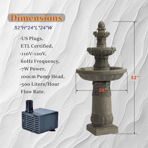 Amiva 52" Outdoor LED Water Fountain, 3-Tier Floor-Standing Cascading Fountain with Pump, Large Resin Waterfall for Garden, Patio, Yard & Home Décor. in Saudi Arabia