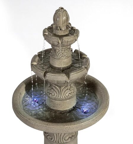 Amiva 52" Outdoor LED Water Fountain, 3-Tier Floor-Standing Cascading Fountain with Pump, Large Resin Waterfall for Garden, Patio, Yard & Home Décor. in Saudi Arabia