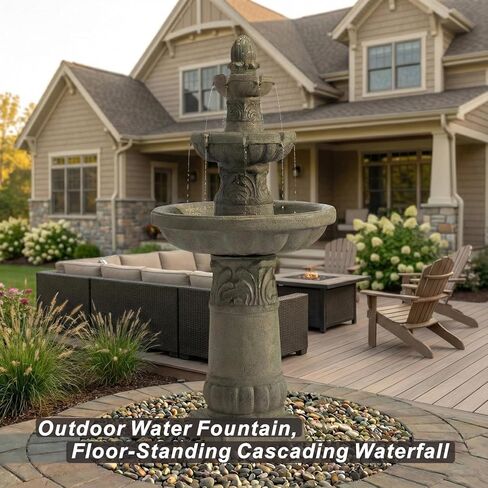 Amiva 52" Outdoor LED Water Fountain, 3-Tier Floor-Standing Cascading Fountain with Pump, Large Resin Waterfall for Garden, Patio, Yard & Home Décor. in Saudi Arabia