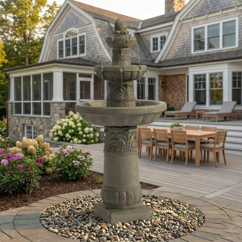 Amiva 52" Outdoor LED Water Fountain, 3-Tier Floor-Standing Cascading Fountain with Pump, Large Resin Waterfall for Garden, Patio, Yard & Home Décor. in Saudi Arabia