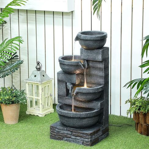 Four-Tier Outdoor Water Fountain with LED Lights and Adjustable Water Flow in Kuwait