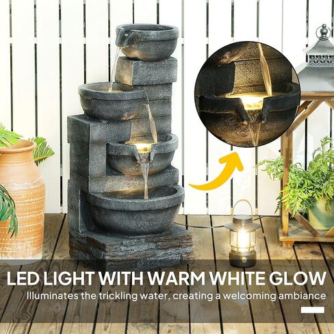 Four-Tier Outdoor Water Fountain with LED Lights and Adjustable Water Flow in Kuwait