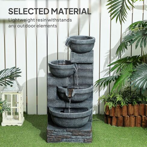 Four-Tier Outdoor Water Fountain with LED Lights and Adjustable Water Flow in Kuwait