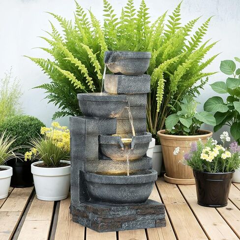 Four-Tier Outdoor Water Fountain with LED Lights and Adjustable Water Flow in Kuwait