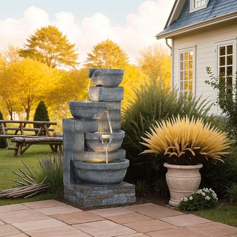 Four-Tier Outdoor Water Fountain with LED Lights and Adjustable Water Flow in Kuwait