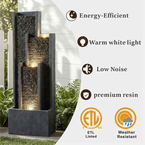 نافورة مياه خارجية حديثة مقاس 40 بوصة مزودة بأضواء LED - شلال متتالي منحني قائم على الأرض، نافورة فقاعات كبيرة من الراتنج للفناء والحديقة والشرفة وديكور المكتب. in Saudi Arabia