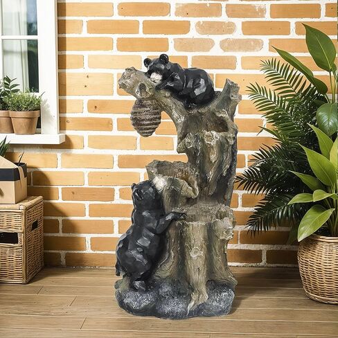 3-Tier Garden Fountain with LED Lights and Bear Design in Kuwait