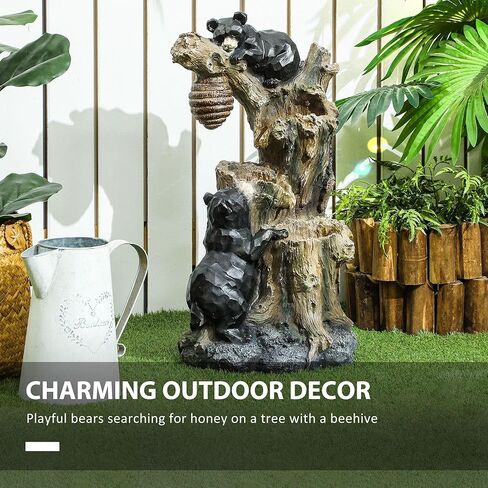 3-Tier Garden Fountain with LED Lights and Bear Design in Kuwait