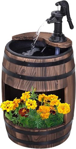 Wooden Barrel Water Fountain with Flower Planting Layer in Kuwait