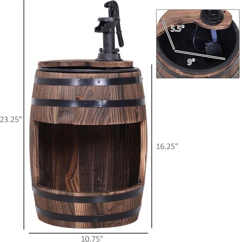 Wooden Barrel Water Fountain with Flower Planting Layer in Kuwait