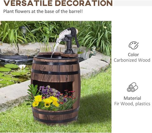 Wooden Barrel Water Fountain with Flower Planting Layer in Kuwait