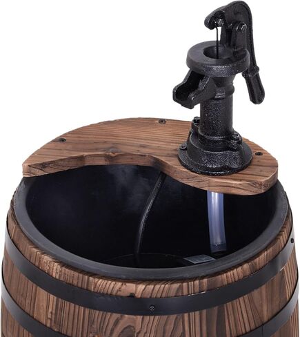 Wooden Barrel Water Fountain with Flower Planting Layer in Kuwait