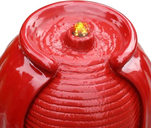 نافورة مياه خارجية زجاجية باللون الأحمر مقاس 32 بوصة من تيمسون هوم - تتميز بأرضية قائمة بذاتها للديكور الخارجي مع إضاءة LED مدمجة، أحمر لامع in Kuwait