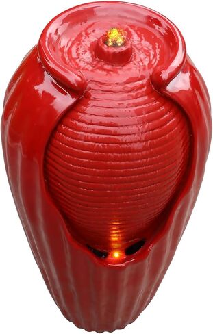 نافورة مياه خارجية زجاجية باللون الأحمر مقاس 32 بوصة من تيمسون هوم - تتميز بأرضية قائمة بذاتها للديكور الخارجي مع إضاءة LED مدمجة، أحمر لامع in Kuwait