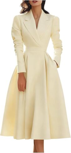 Long Sleeve Elegant Dress for Women Notched Lapel Business Casual Clothes with Pocket Work Spring Blazer Midi Dress in Saudi Arabia
