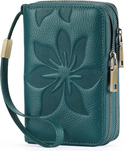 GOIACII Women's Wallet Double Zip Around Credit Card Holder Ladies Wallet Rfid Blocking Wristlet Purse Medium Size Leather Black in Saudi Arabia