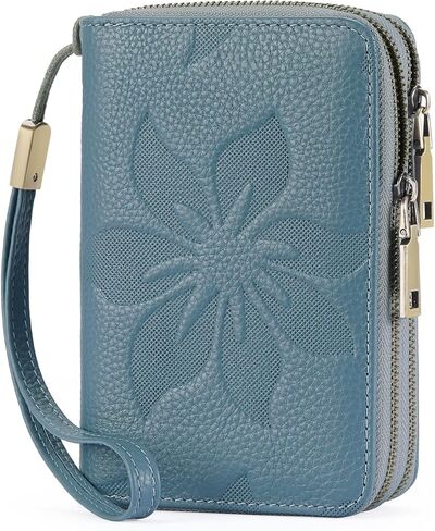 GOIACII Women's Wallet Double Zip Around Credit Card Holder Ladies Wallet Rfid Blocking Wristlet Purse Medium Size Leather Black in Saudi Arabia