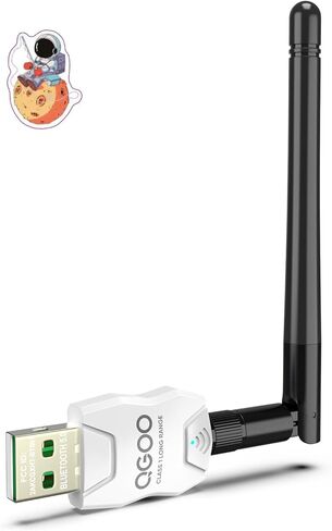 Class 1 Long Range Bluetooth Adapter for PC, QGOO USB Bluetooth Adapter for PC 5.3+EDR, Bluetooth Dongle Bluetooth Receiver Support Windows10/8.1/8/7（white-140） in Kuwait