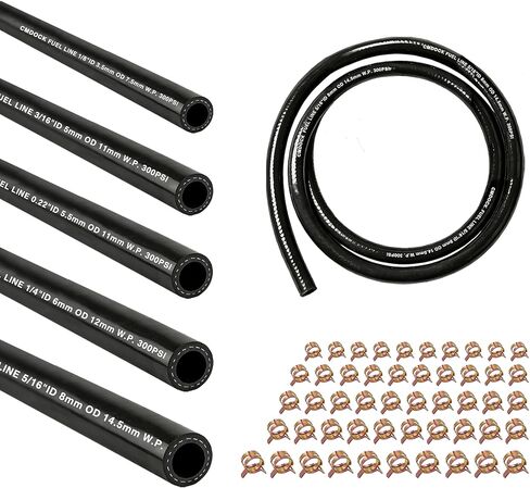 Fuel Line Kit by CMDOCK - 3.3Ft 5 Sizes (1/8", 3/16", 0.22", 1/4", 5/16" ID) Fuel Hose with 50 Clamps for Lawn Mowers, ATV, Golf Cart, Small Engines, Snowmobile & Tractors in Saudi Arabia