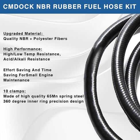 Fuel Line Kit by CMDOCK - 3.3Ft 5 Sizes (1/8", 3/16", 0.22", 1/4", 5/16" ID) Fuel Hose with 50 Clamps for Lawn Mowers, ATV, Golf Cart, Small Engines, Snowmobile & Tractors in Saudi Arabia