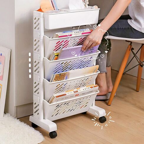 Mobile Bookshelf,5-Tier Rolling Book Shelf Cart with Wheels - Versatile Mobile Storage Rack for Office, Home, Library, Kitchen, School, and Study - 6-Level Bookshelf Orga in Saudi Arabia