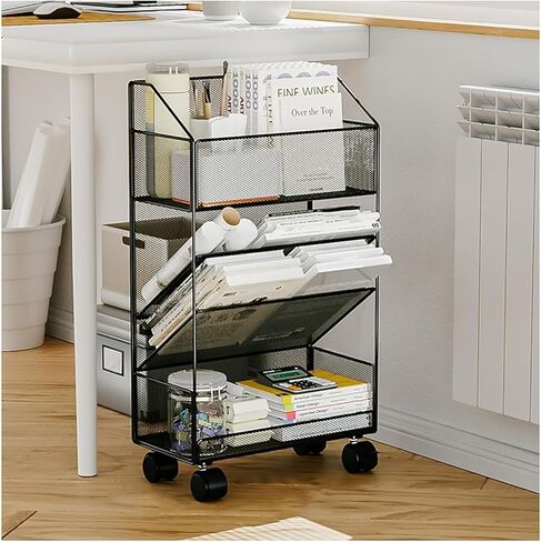 Mobile Bookshelf,5-Tier Slim Rolling Mobile Bookshelf Cart - Metal Utility Storage for School, Office, Kids Room, Library, Bedroom - Black Color, Perfect for Classroom Organization in Saudi Arabia